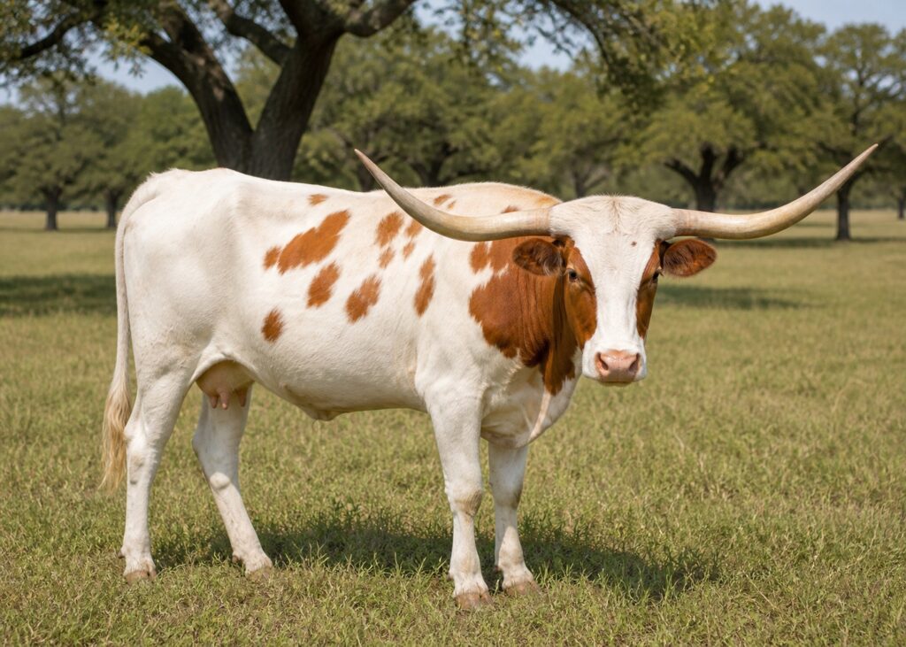 DHR Fire Lily Texas Longhorn cow profile at Dark Horse Ranch