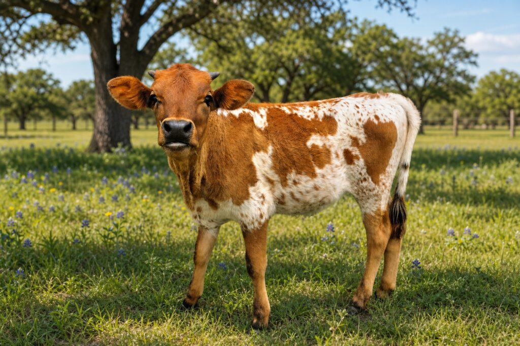 DHR Minnie Pearl Texas Longhorn calf profile at Dark Horse Ranch