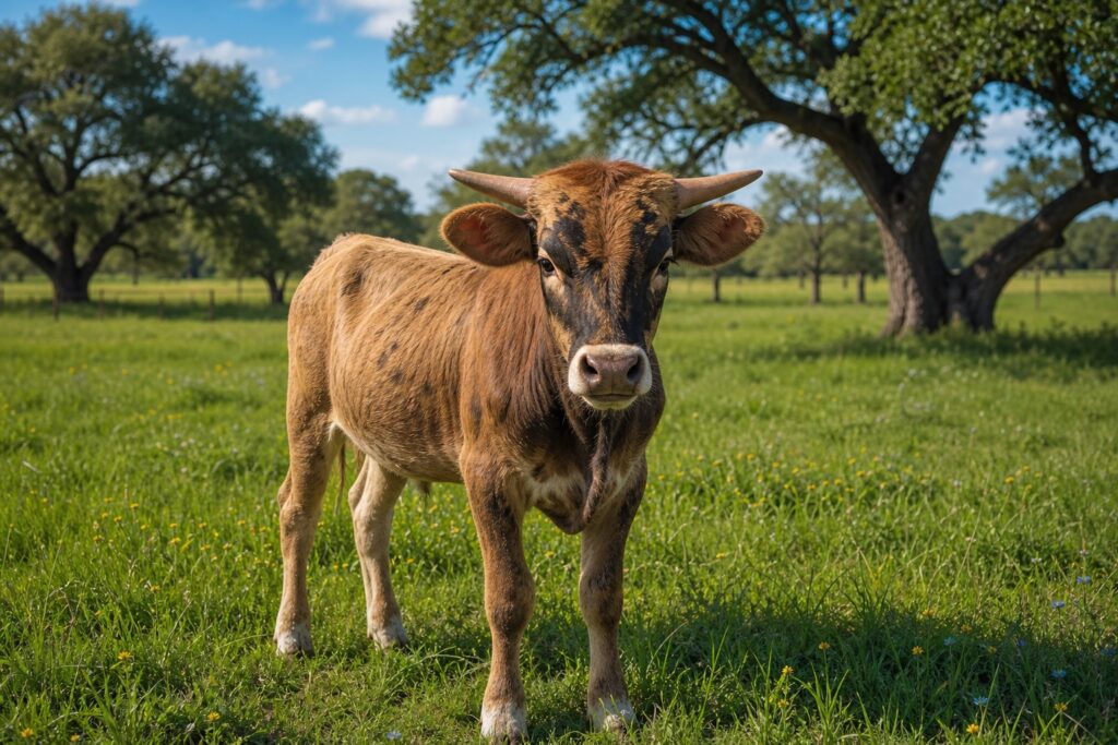 DHR Troubadour Texas Longhorn calf profile at Dark Horse Ranch